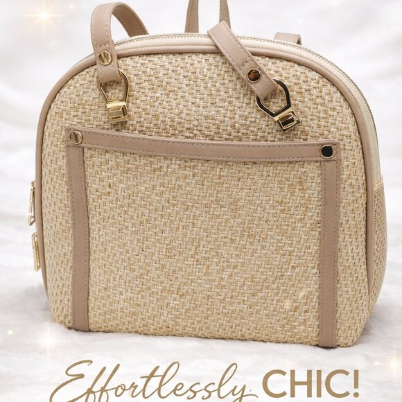 Miztique Handbags - Miztique Daisy Bamboo Backpack Purse Convertible Adjustable Straps Beige & Gold